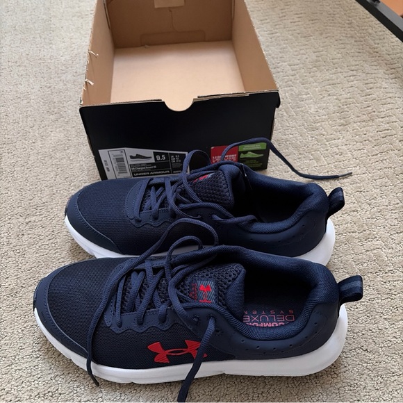 Under Armour Other - Under Armour Navy Sneakers Red Logo men’s 9.5 new nwt UA charged Assert 10 shoes